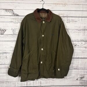 Vtg TIMBERLAND Weathergear Chore Barn Coat Mens L Green Plaid Flannel Lining